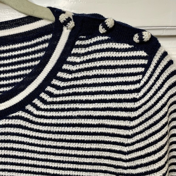 J. Crew Shoulder Button Merino Wool Sweater in Navy and Cream Stripe Size Small - Picture 4 of 11